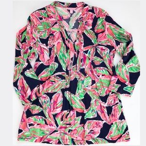 Lilly Pulitzer Pink & Navy Sarasota Pintuck Tunic